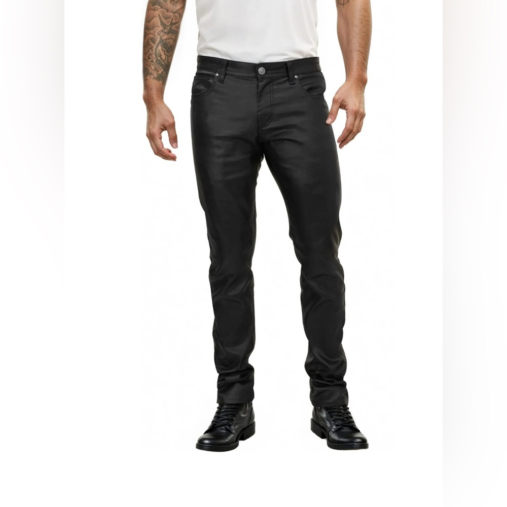 Ethanol Pants Mens 40 x 31 Black Faux Leather Slim Fit Cotton Blend Goth Punk